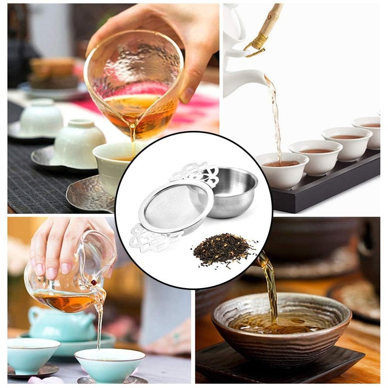 Vankcp 4 Set Tea Strainers with Drip Bowls, Loose Leaf Tea Strainers with Double Winged Handles Extra Fine Mesh Tea Infuser Brew Loose Leaf Tea, Spices, Seasonings - Image 5